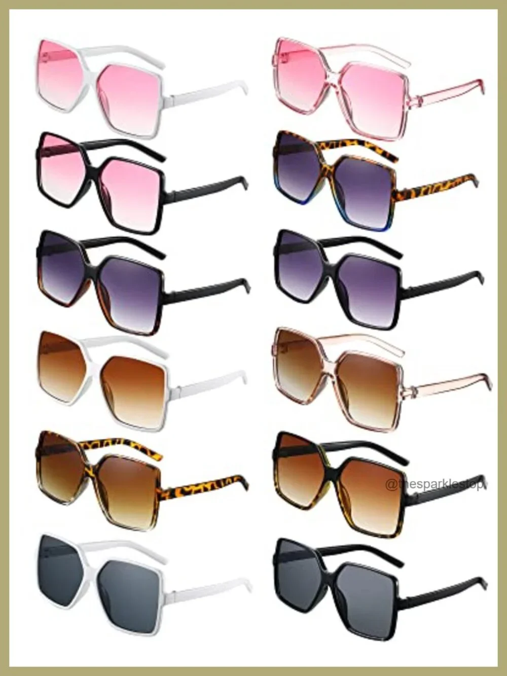 12 Pairs Oversized Square Sunglasses for Women Polycarbonate Lenses